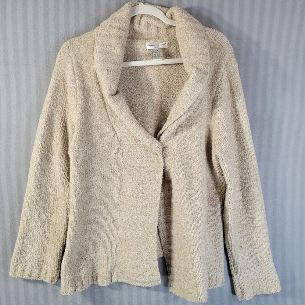 Cambridge Dry Goods Cardigan Sweater Size X Beige Knit Shawl Collar One Button
